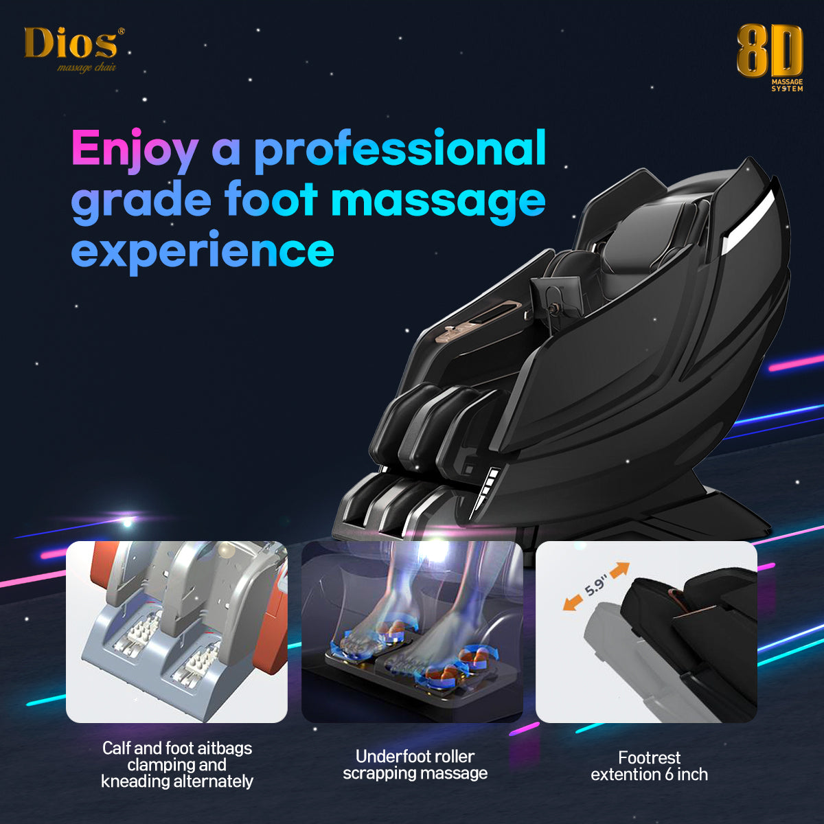Dios Massage Chair 8D AI Dual Air Tech - Black