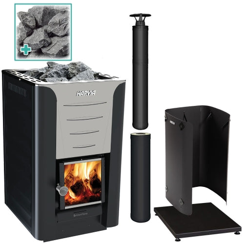 Harvia Pro 20 BK Wood Burning Heater Package
